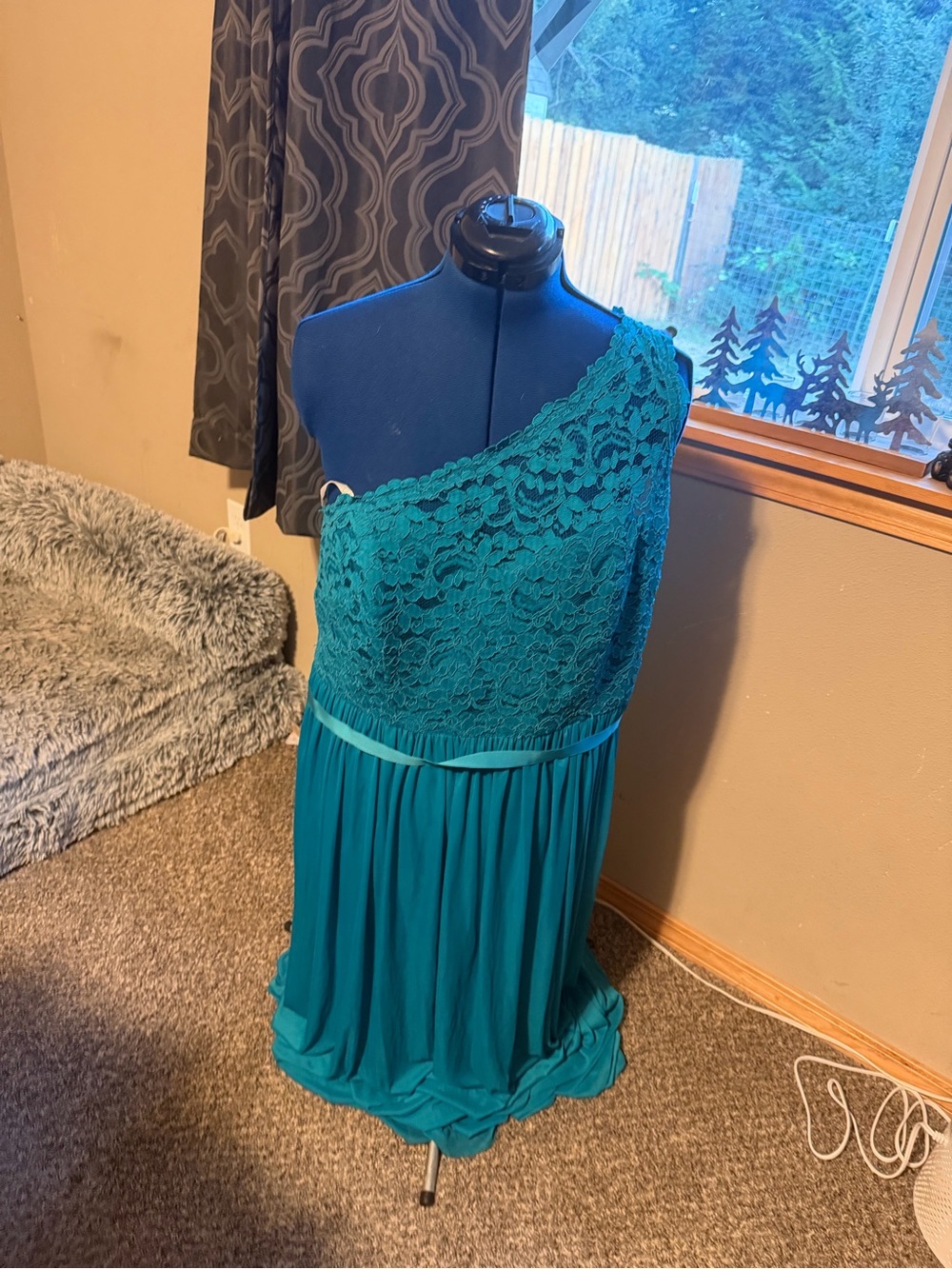 David’s bridal bridesmaid dress One-Shoulder Teal Lace & Chiffon Women's Dress